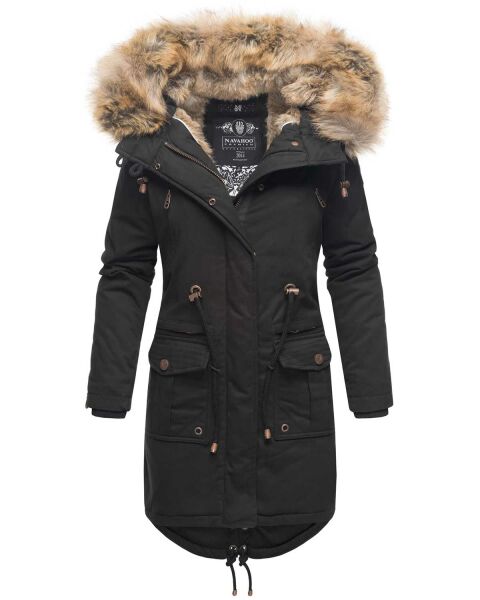 Navahoo Rosinchen Damen Parka Winterjacke mit Kapuze Schwarz Größe M - Gr. 38