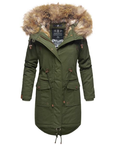 Navahoo Rosinchen Damen Parka Winterjacke mit Kapuze Olive Größe S - Gr. 36