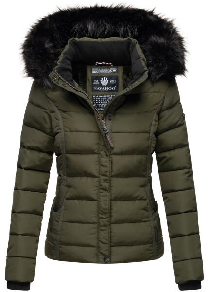 Navahoo Miamor Damen Steppjacke mit Teddyfell Olive Größe XS - Gr. 34